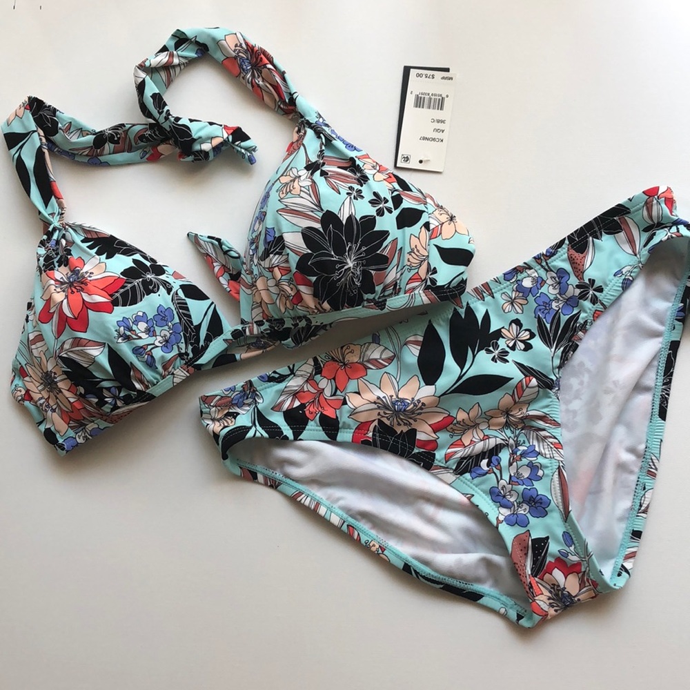 Kenneth Cole Aqua Floral Print Bikini Top&Bottom